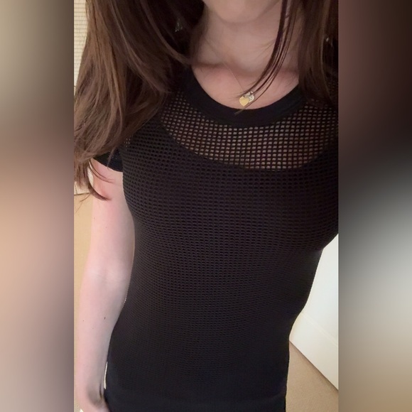 NSF Black Mesh Short Sleeve Top Long Length - Picture 1 of 10